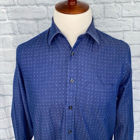 Michael Michael Kors button down men’s blue print Longsleeve dress shirt size 16 - Picture 3 of 11